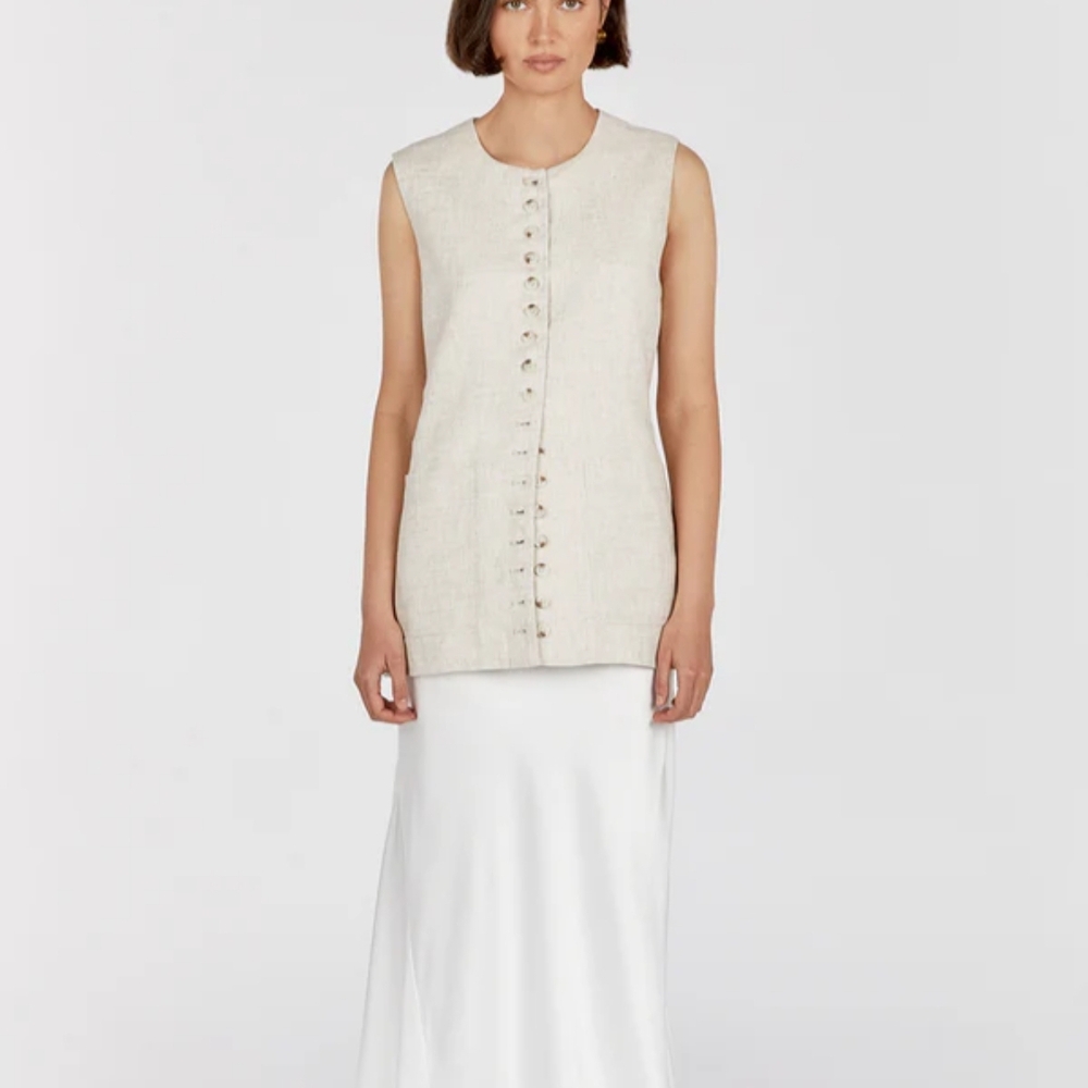 Sleeveless Beige Button-Down Top